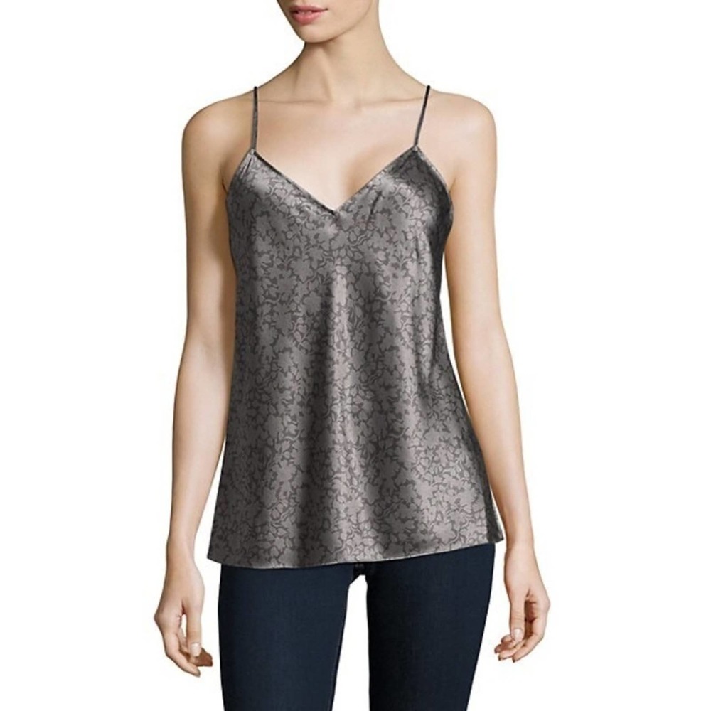 VINCE Tonal Floral Printed V-Neck Silk Camisole